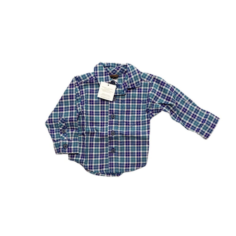 NWT Tea Collection Plaid Button Up Blue Size 3-6 Months